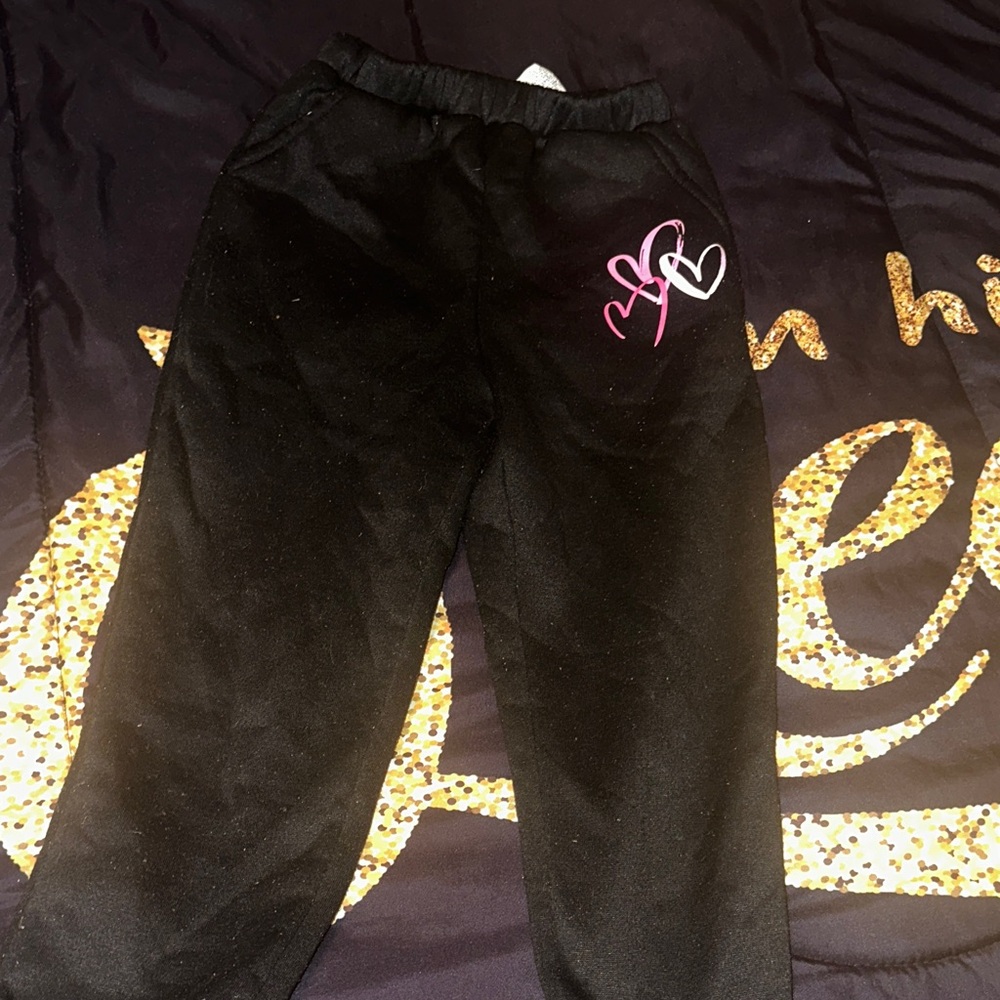Black Sweatpants with Pink Heart Design